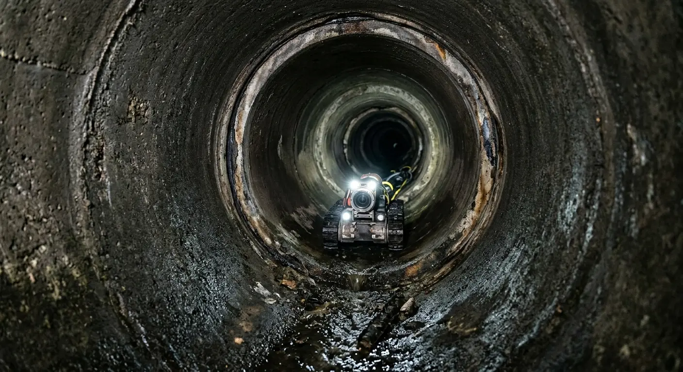Robotic sewer camera inspecting pipe interior for Sewer Line Cleaning in Brier